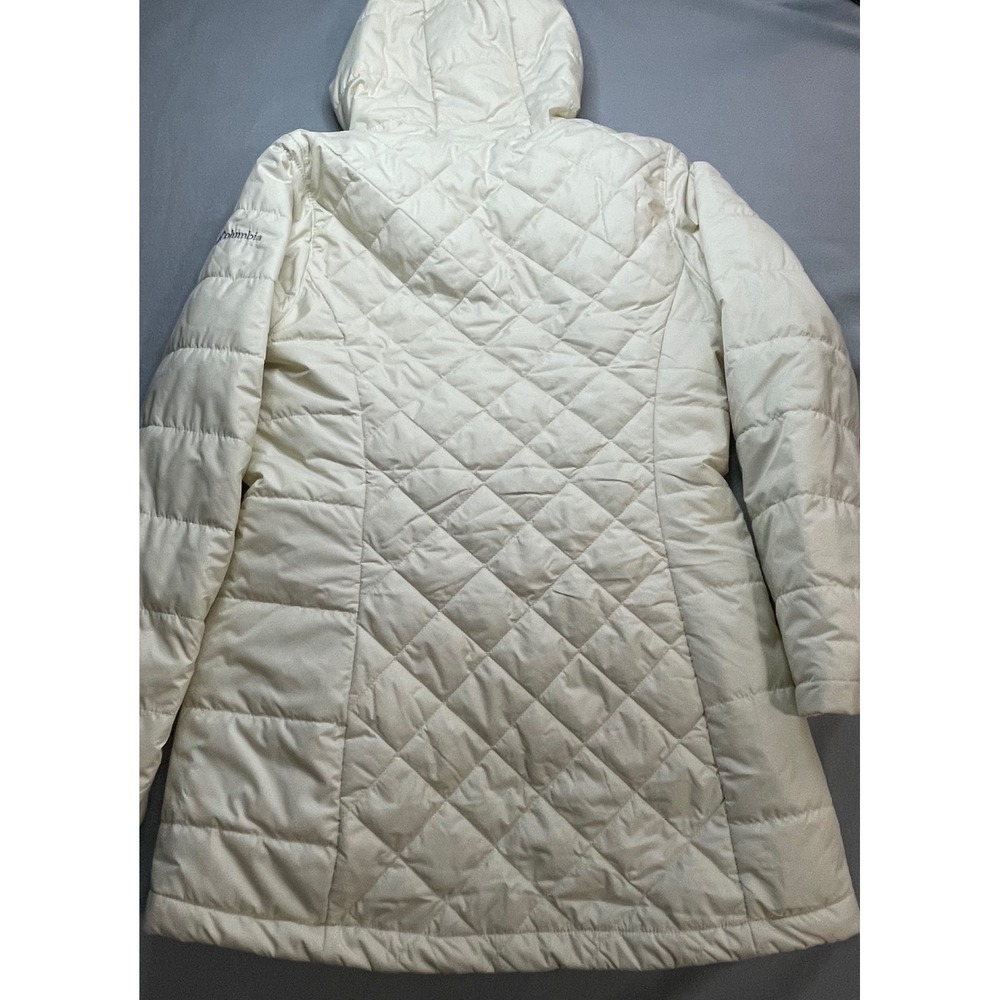 Columbia Women Off White Quilted Hooded Fleece Lined Puffer Jacket Coat Small - Picture 5 of 12